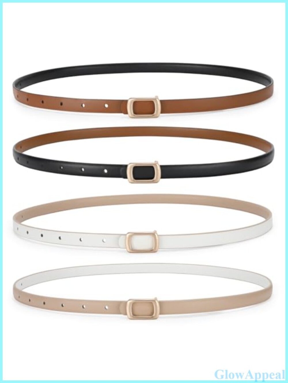 2 Pack Womens Reversible Thin Leather Skinny Belts 0.6" Adjustable